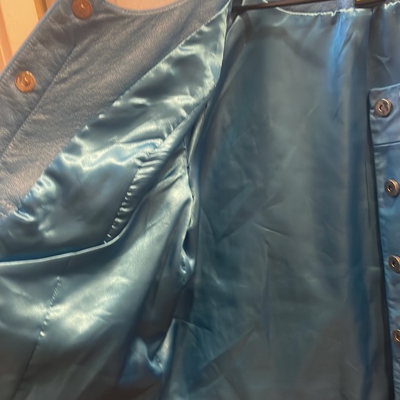 Sharif Studio vintage blue leather coat with rhinestones - plus size, drag - Picture 3 of 6